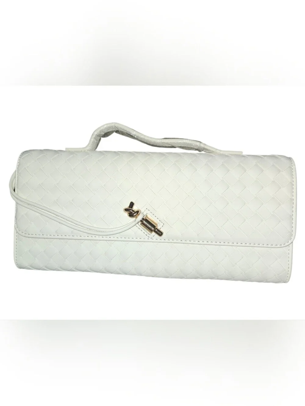 Few Moda Theia East West Vegan Leather White Woven Top-Handle Crossbody NWOT